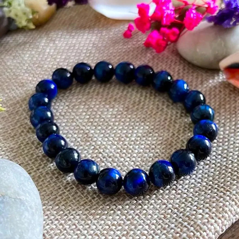 🆕New Blue Tiger’s Eye 8mm Healing Gemstone Bracelet - Picture 2 of 3